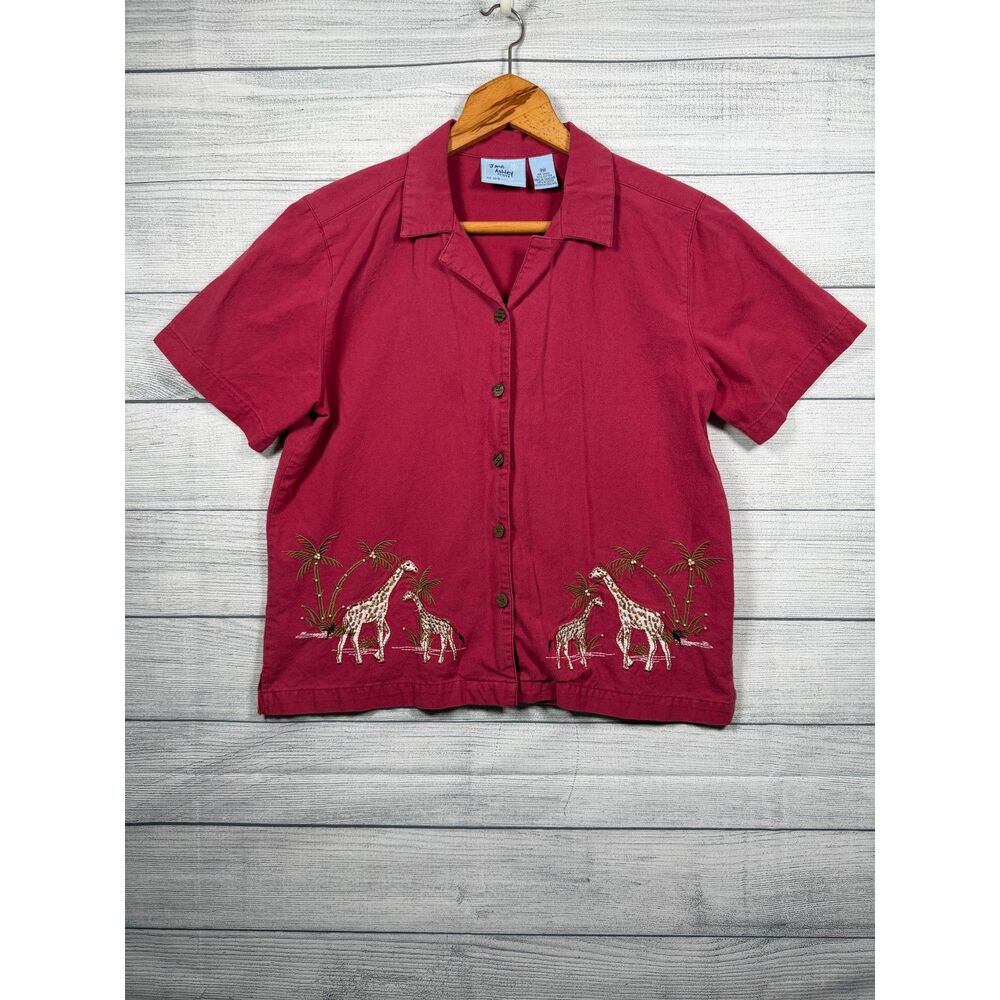 Vintage Jane Ashley Petite PM Red Giraffe Embroidered 2 Piece Pants Set 4365